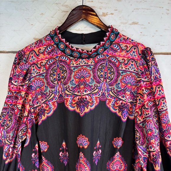 Anthropologie Black and Pink Paisley Mini Dress - Picture 6 of 14